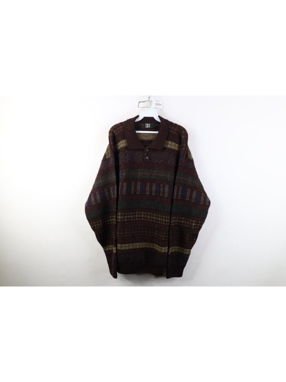 Vintage 90s Streetwear Mens Large Wool Blend Knit Geometric Collared Sweater USA
